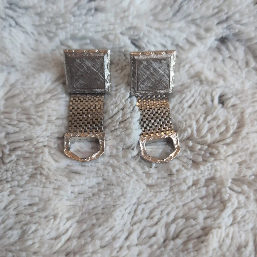 Vintage Silver Tone Mesh Wrap Cufflinks Mid Century Modern 1960s/70s